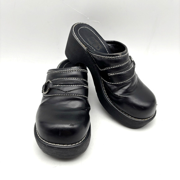 Route 66 Shoes - Vintage 90s Y2K Route 66 Black Faux Leather Chunky Platform O-ring Mules 7